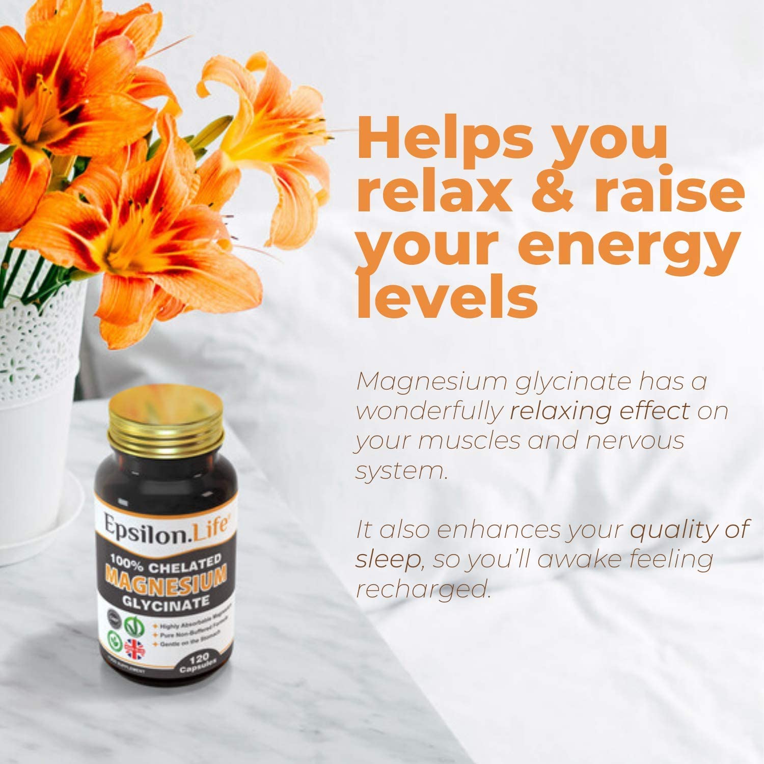 Epsilon Life Magnesium Glycinate 500mg, Chelated & Unbuffered Bisglycinate (No Oxide) - Image 4