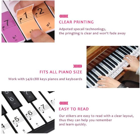 Piano keyboard Sticker, Removable 88 Keys Electronic Piano Keyboard Note White Keys Stickers Labels for Beginners(Transparent) - Image 2