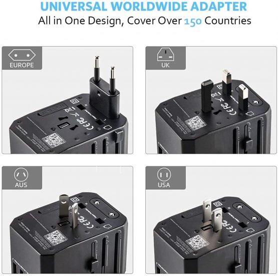 iBlockCube® Universal Travel AC Power Plug Adapter with International Socket & 4 USB 5.6A + 1 Type-C 3.0A Smart Ports Work for US EU AU UK up to 150+ Countries Worldwide Type A G I (silver) - Image 3