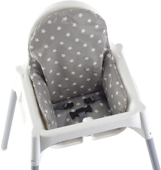 Messy Me High Chair Cushion for IKEA Antilop Highchair. Easy to fit and Fully Wipe Clean. Also fits IKEA BLANES and Bebe Style 2 in 1 Classic high Chairs(Soft Grey Stars) - Image 2