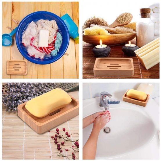 Gurkkst 2 PACK Natural Wooden Bamboo Soap Dish Storage Holder Soap Holder for Bathroom Shower Soap Dish Container Hand Craft for Soap,Sponges and More - Image 4