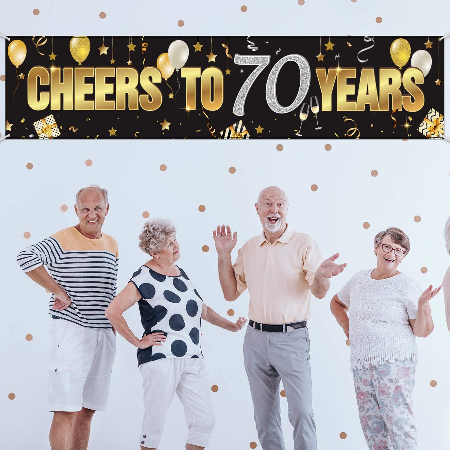 70th Birthday Banner, Happy 70th Birthday Cheers to 70 Years Birthday Sign Gold Glitter Birthday Banner - Image 4