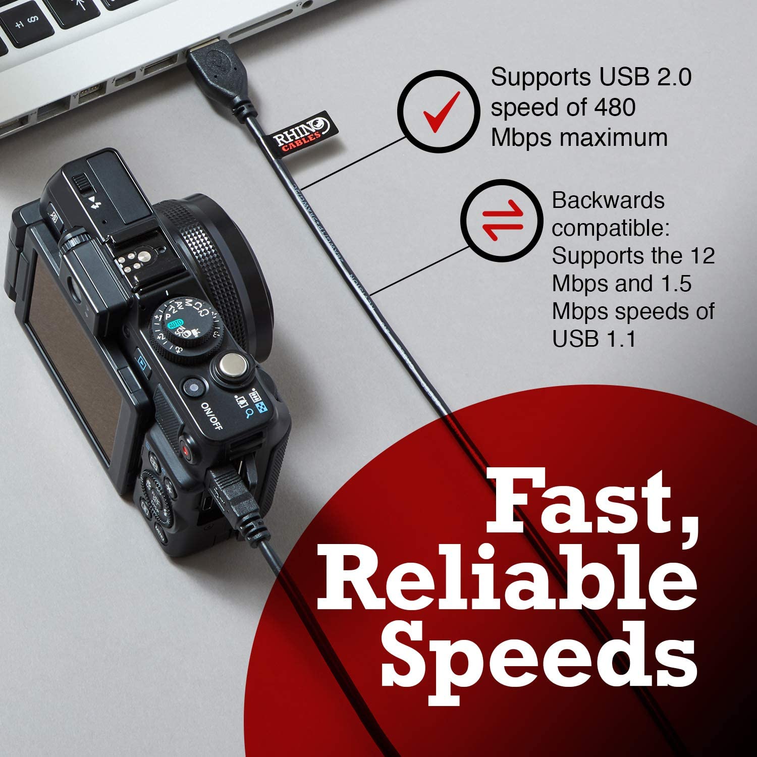 rhinocables USB to Mini B 5-Pin Cable, Black, 1m - Image 3