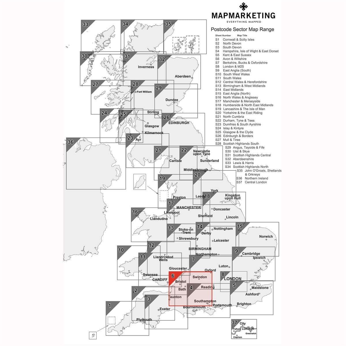 Avon And Wiltshire Postcode Sector Wall Map- Postcode Sector Map 6, Laminated Wall Map With Motorway, A' Roads, B' Roads - Image 4