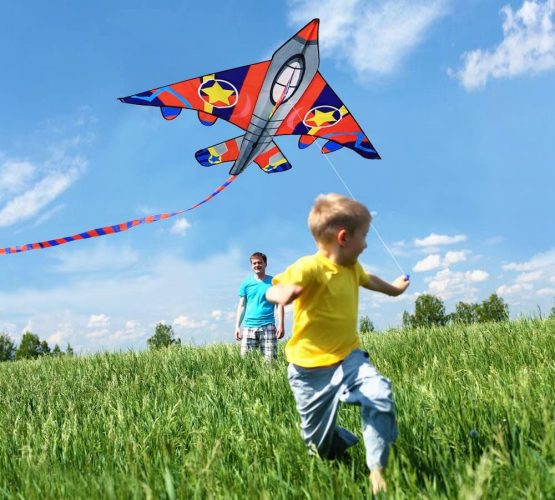 HONBO HUGE Fighter Plane Kite for Kids and Adults- 58" Wide with long tail- Easy Flyer - Kit Line and Swivel Included- Good for beach kite for children - Image 4