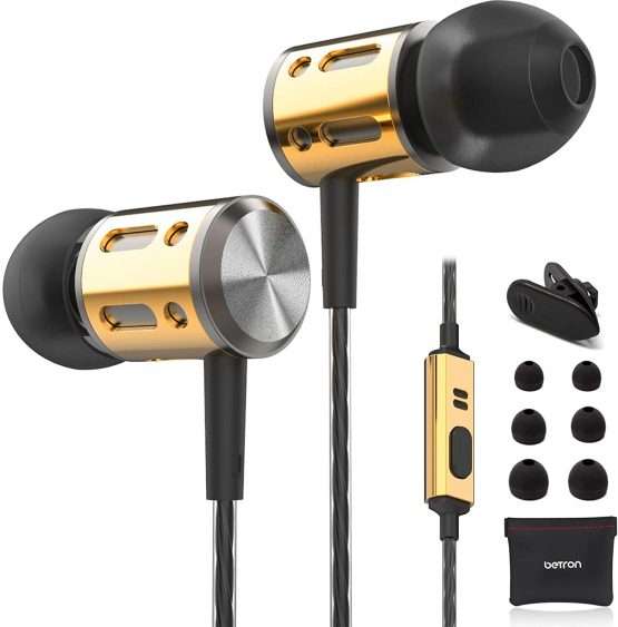 Betron AX1 Earphones In Ear Earbuds Headphones with Microphone Bass Driven Sound Noise Isolating Ear Phone Tips Wired 3.5mm Jack for Laptop Computer Tablet MP3 Player iPhone iPad Smartphones etc