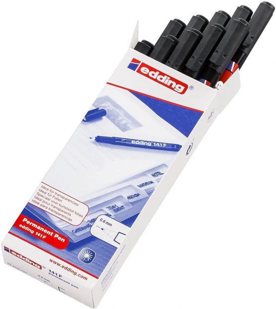 edding 141 F Permanent Pen - Black - 10 Pens - Round Nib 0.6 mm - Pen for Writing on Glass, Plastic, Foils and Smooth Surfaces - Permanent, Quick-Drying, Smudge-Proof and Waterproof
