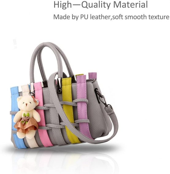 NICOLE&DORIS Women Fashion Colorful Handbag Crossbody Shoulder Purse Tote Shopping Bag Long Handles PU for Ladies Light Grey - Image 3