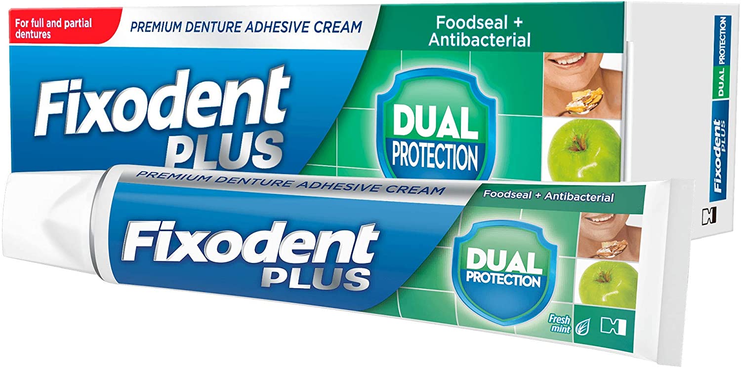 Fixodent Plus Food Barrier Denture Adhesive, Fresh Flavour 40g x 3 Multipack, cream, 40 g (Pack of 3)