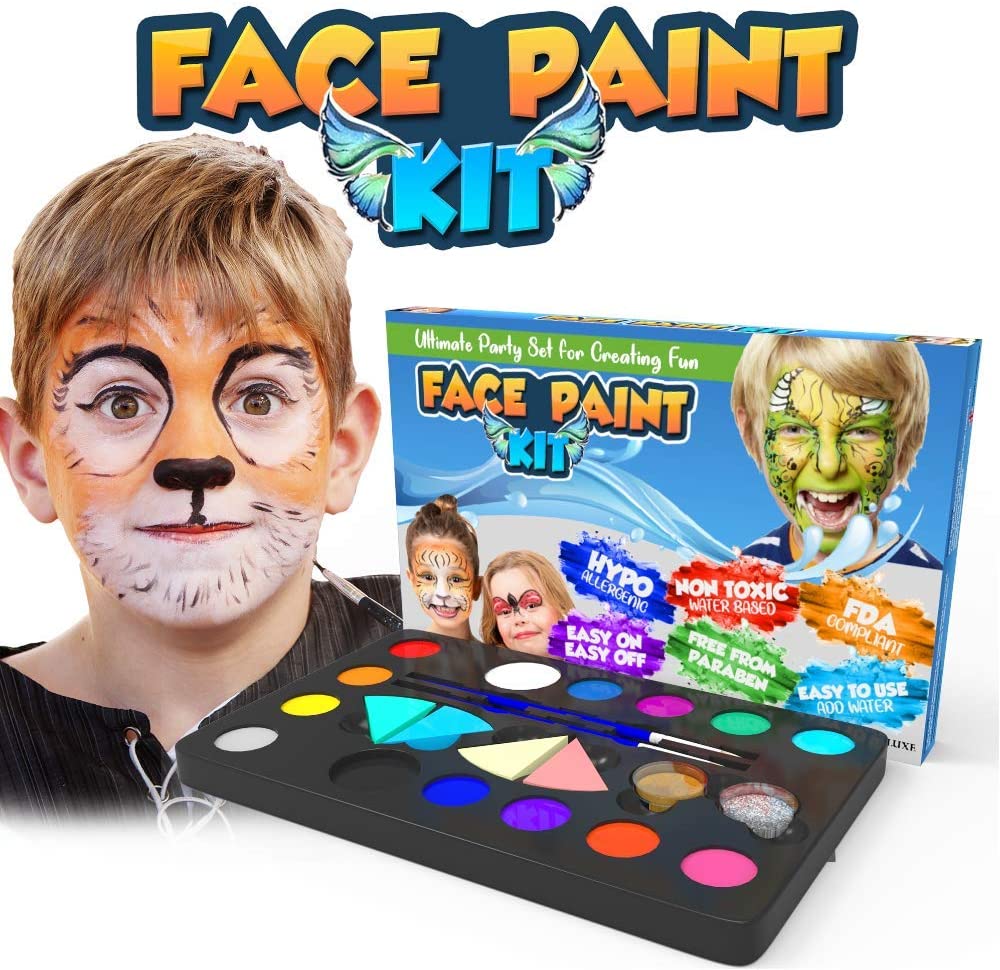 Desire Deluxe Face Painting Kit for Kids, 16 Colors of Non-Toxic, Easy to Use and Hypoallergenic Makeup Face Paint - Image 2