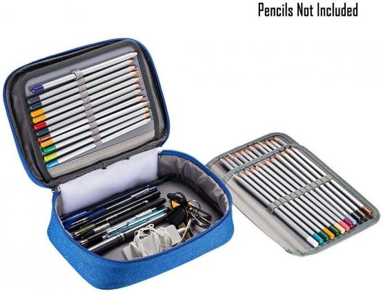 Becho Multifunction Zipper Pencil Case High Capacity Holder Pouch Pen Bag Colored Pencil Pen Box 72 Slots (Blue) - Image 4