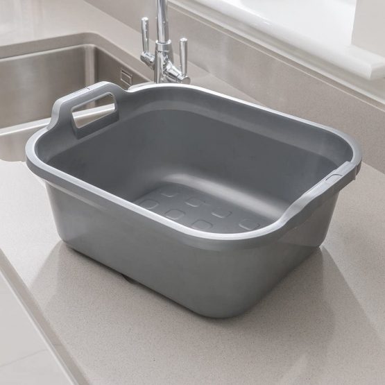 Addis 517935 Large Rectangular 10 Litre Washing Up Bowl with Handles, Metallic Silver, 39 x 32 x 14 cm - Image 2