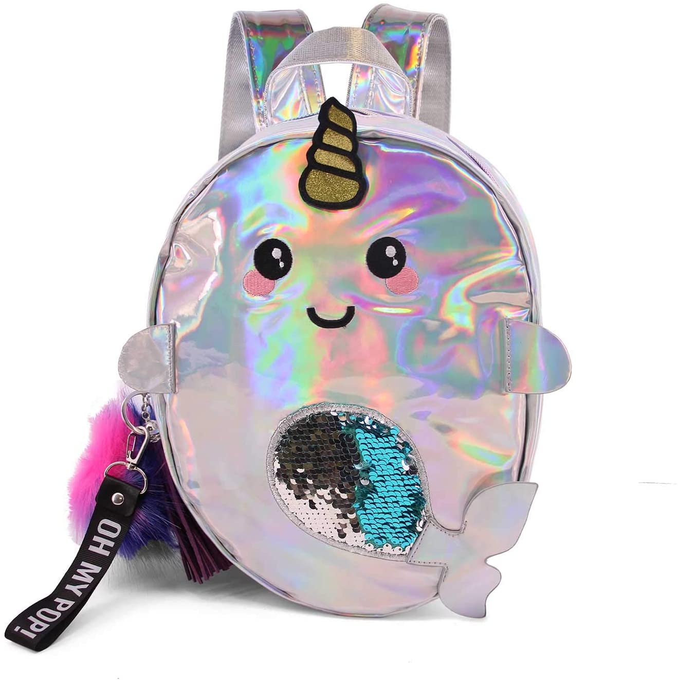 Oh My Pop! Narwhal-Small Body Backpack, Silver, 7 x 31 x 34 cm, Capacity 7 L - Image 2