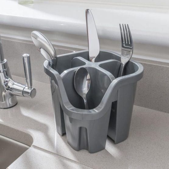 Addis 517938 Cutlery Utensil Drainer Caddy with 4 Compartments, Metallic Silver, 14 x 14 x 13 cm - Image 3