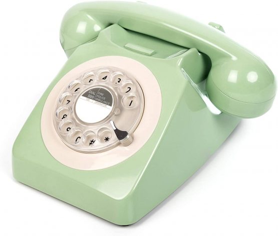 GPO 746 Rotary 1970s-style Retro Landline Phone - Curly Cord, Authentic Bell Ring - Mint Green