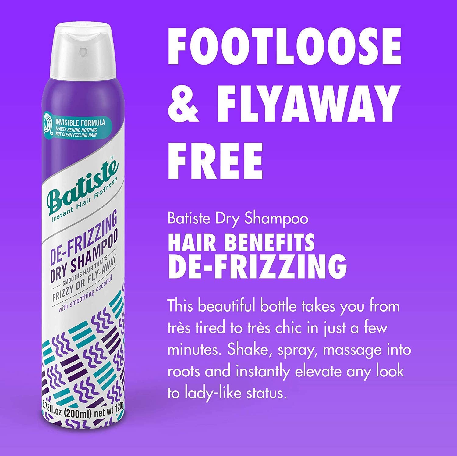 Batiste Dry Shampoo De-Frizzing, Hair Benefits Smooths Frizzy Flyaway Hair, No Rinse Spray to Refresh Hair in Between Washes – 200ml - Image 2