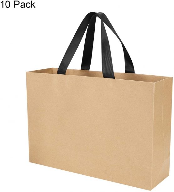 10Pcs Kraft Brown Paper Bags with Wide Handle Paper Party Gift Bags Thicken Paper Carrier Bags Shopping Bag Shopper Bags Paper Gift Present Wrapping Bag Boutique Bag Retail Bag Recycled Reusable