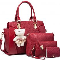 Pahajim Womens Handbag and Purse Set PU Leather Top Handle Satchel Tote Crossbody Messenger Bag Ladies Shoulder Bags for Shopping Travel Gift Sets (Red)