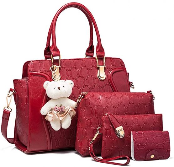 Pahajim Womens Handbag and Purse Set PU Leather Top Handle Satchel Tote Crossbody Messenger Bag Ladies Shoulder Bags for Shopping Travel Gift Sets (Red)