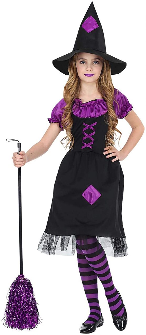 fancy dress costume Girls Purple Witch Childs Kids Halloween Party ...