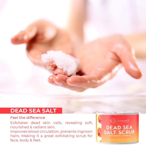 Dead Sea Salt Natural Organic Exfoliating Grapefruit & Vanilla Essential Oil Face Body & Foot Scrub. Hydrating Firming Anti Cellulite Dead Skin Ingrown Hairs Best Acne Oily Skin Men & Women 500gr - Image 4