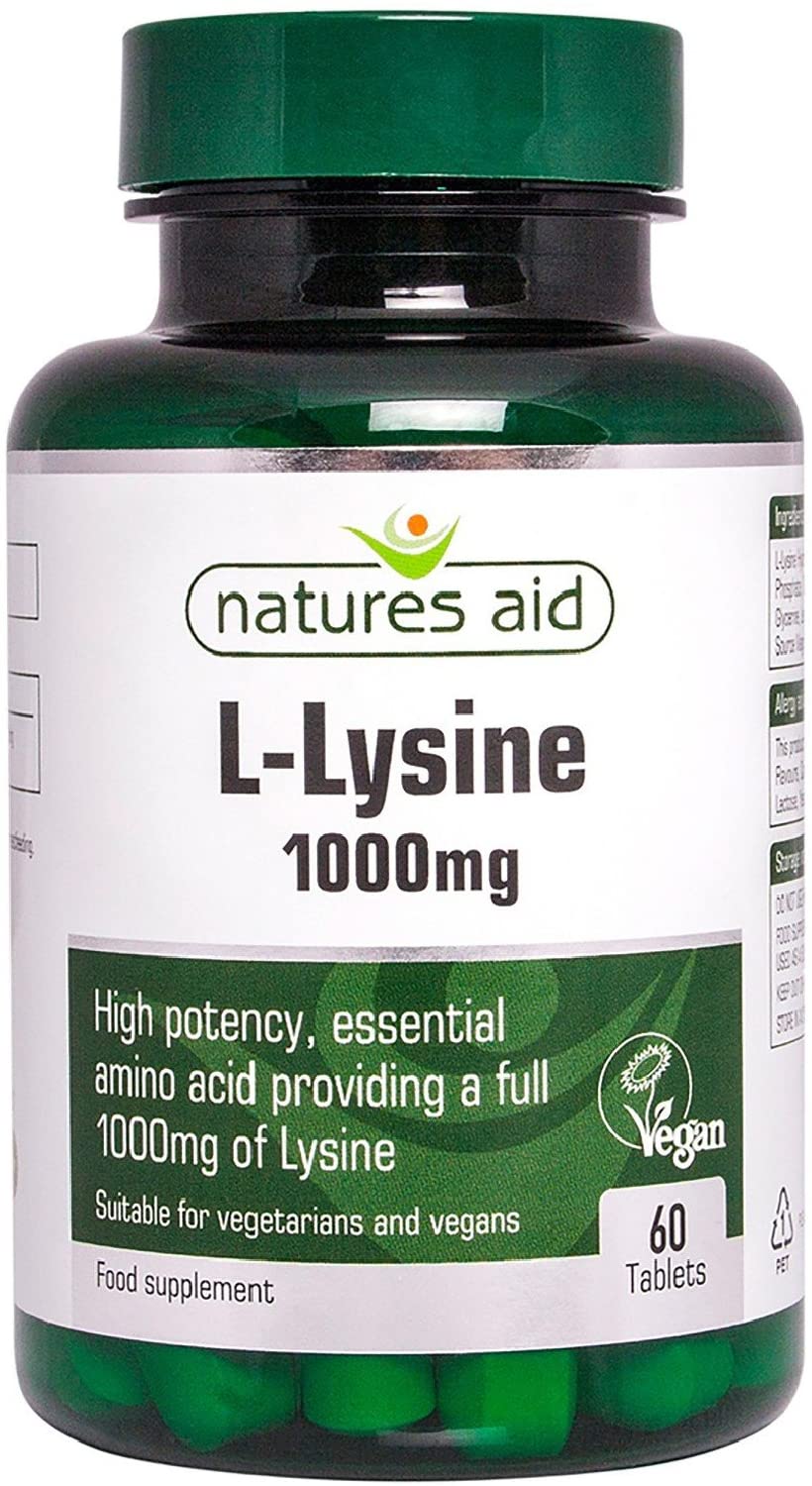 Natures Aid L-Lysine 1000mg, High Strength Essential Amino Acid, Supports Immune System, Muscle Recovery, Collagen