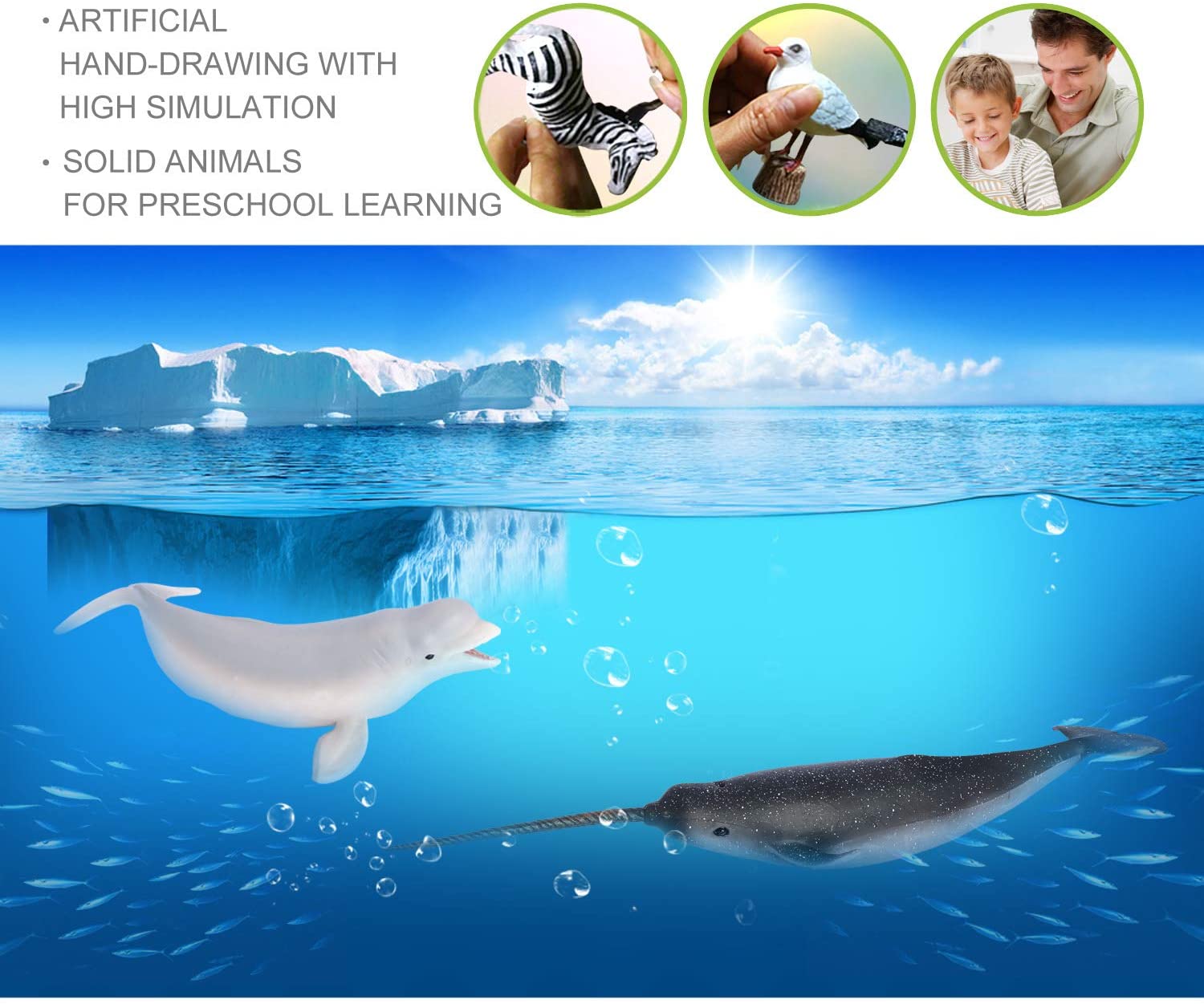 Volnau Sea Creature Toys Figures 9PCS Arctic Circle Ocean Animals Figurines for Toddlers Kids Christmas Decoration Gift Plastic Fish Preschool Pack and Bath Polar Bear Set - Image 3