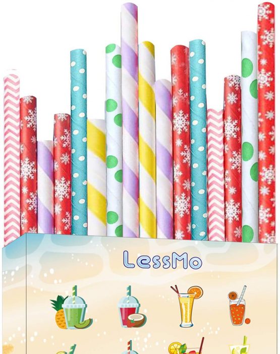LessMo 150 PCS Paper Drinking Straws, Recyclable Drinking Straws, Plastic-Free, Eco-Friendly-Great for Cocktails, Cold Drinks & Juices | Suitable for Parties, Weddings