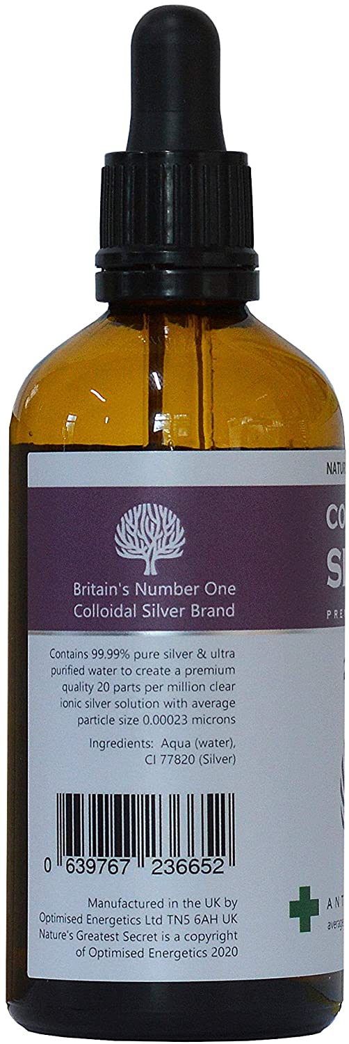 Nature's Greatest Secret Premium Quality Antibacterial 20ppm Colloidal Silver Dropper Bottle 100ml, Clear, 100 ml (Pack of 1) - Image 4