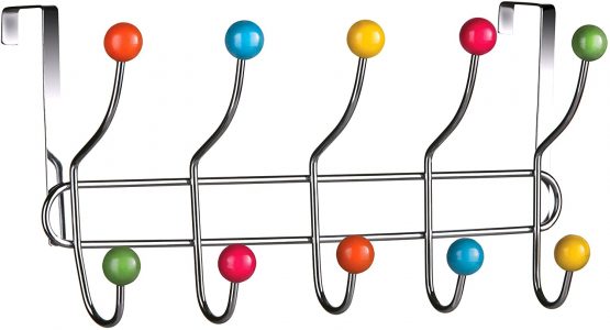 Premier Housewares Over Door Hooks Multi Color Plastic Over The Door Hanger / Hangers For Bedroom 10 Chrome Finish Hook Back Of The Door Coat Hanger 40 x 12.5 x 17.5