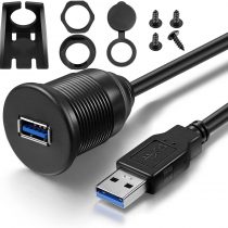 OBSTORM USB 3.0 Male to USB 3.0 Female AUX Flush Mount Car Mount Extension Cable for Car Truck Boat Motorcycle Dashboard Panel (1 meter)