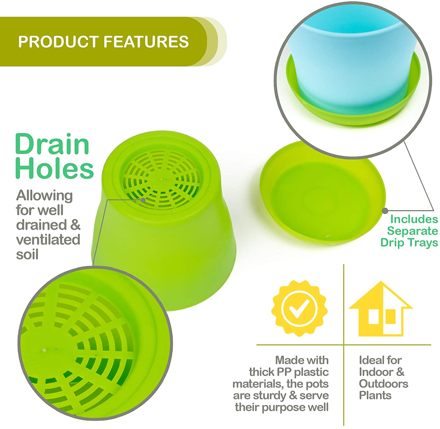 Garden Mania - 10 Plastic Pastel 10cm/4" Flower Pots with Drain Holes & Drip Trays, Assorted - Image 3