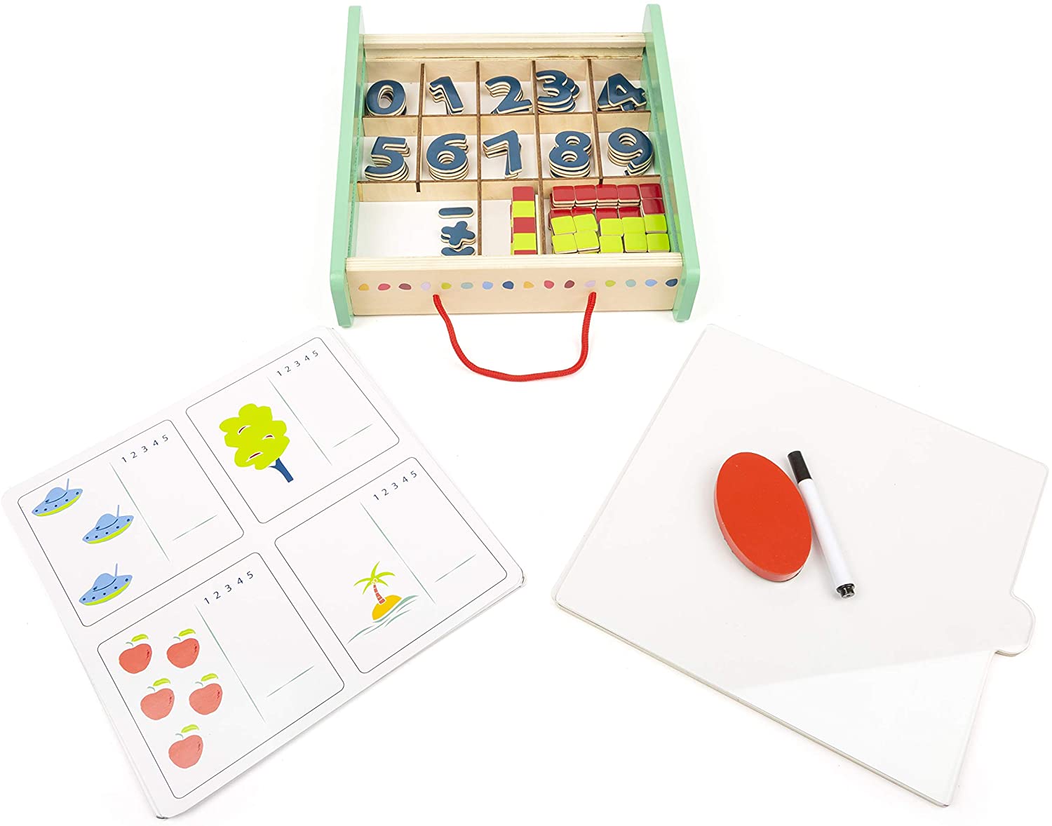 Small Foot 11461 Learning Box Educate made of wood, FSC 100%-certified, learn maths, storage box with straps for transport - Image 2