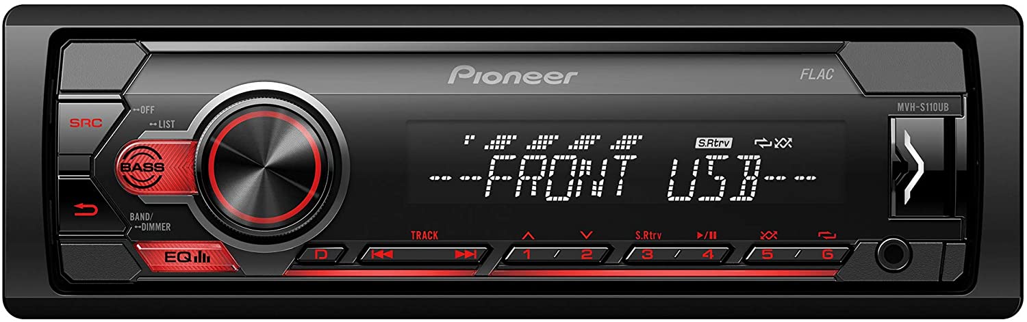 Pioneer MVH-S110UB 1-DIN with RDS Tuner, USB and Aux-In, red