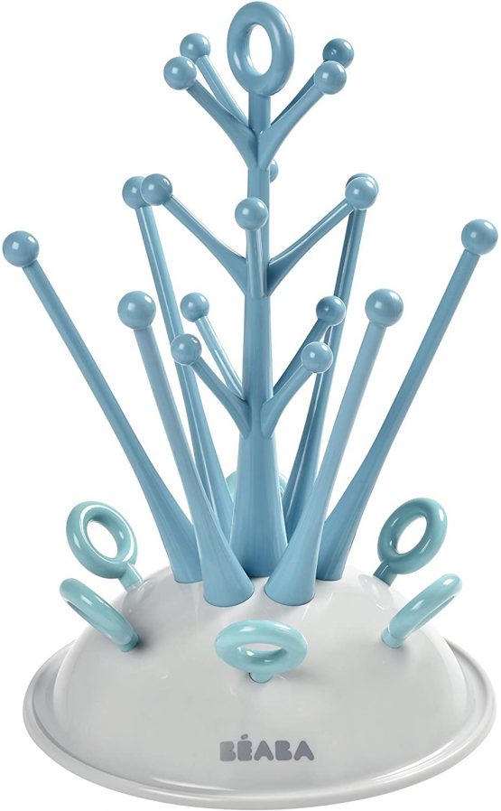 BÉABA - Baby Bottle rack - For drying 6 bottles and accessories - Removable water collection tray - Practical and clever - Blue