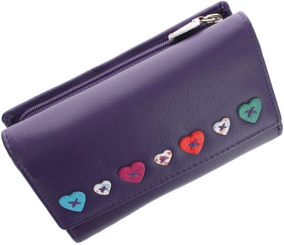 Mala Leather LUCY Collection Soft Leather Tri Fold Purse with RFID Protection 3235_30 Purple