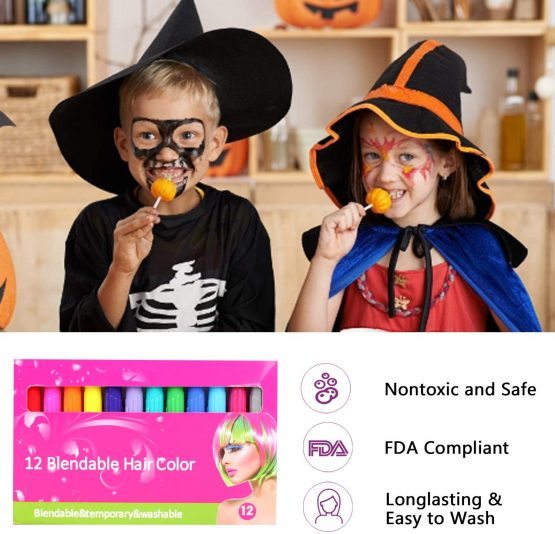 Hair Chalk, 12 Colors Hair Crayons for Girls Kids Washable Non-Toxic Portable Hair Chalk Pens for Party and Cosplay DIY - Image 3