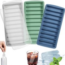 LessMo Stick Ice Cube Tray, Silicone, with Lid, Ideal for Sports and Water Bottles, 10 Cavities (Set of 3, Multicolors)