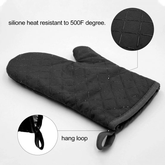 Oven Gloves,Heat Resistant Silicone Oven Gloves Non-Slip Kitchen Oven Mitts for Grilling,Cooking,Baking,Kitchen,Microwave,Pizza (Black,1 Pair) - Image 3