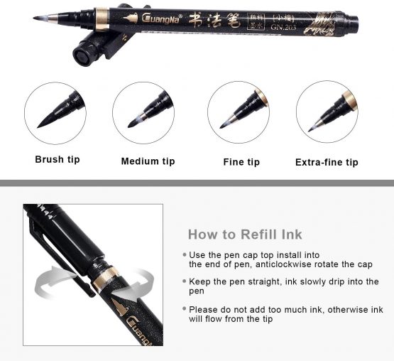 Calligraphy Pens - Reastar 6 PCS Calligraphy Set for Beginners, Refill Brush Pens Calligraphy - For Lettering, Beginners Writing, Signature, Watercolor Illustrations, Design And Art Drawing (4 Sizes) - Image 3