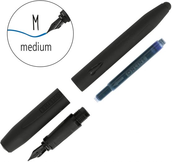 Online Fountain pen Switch Plus, ink cartridge fountain pen & touch pen, solid iridium nib size medium, stylus tip for tablets & smartphones, multifunction-pen incl. combi ink cartridge, black - Image 4