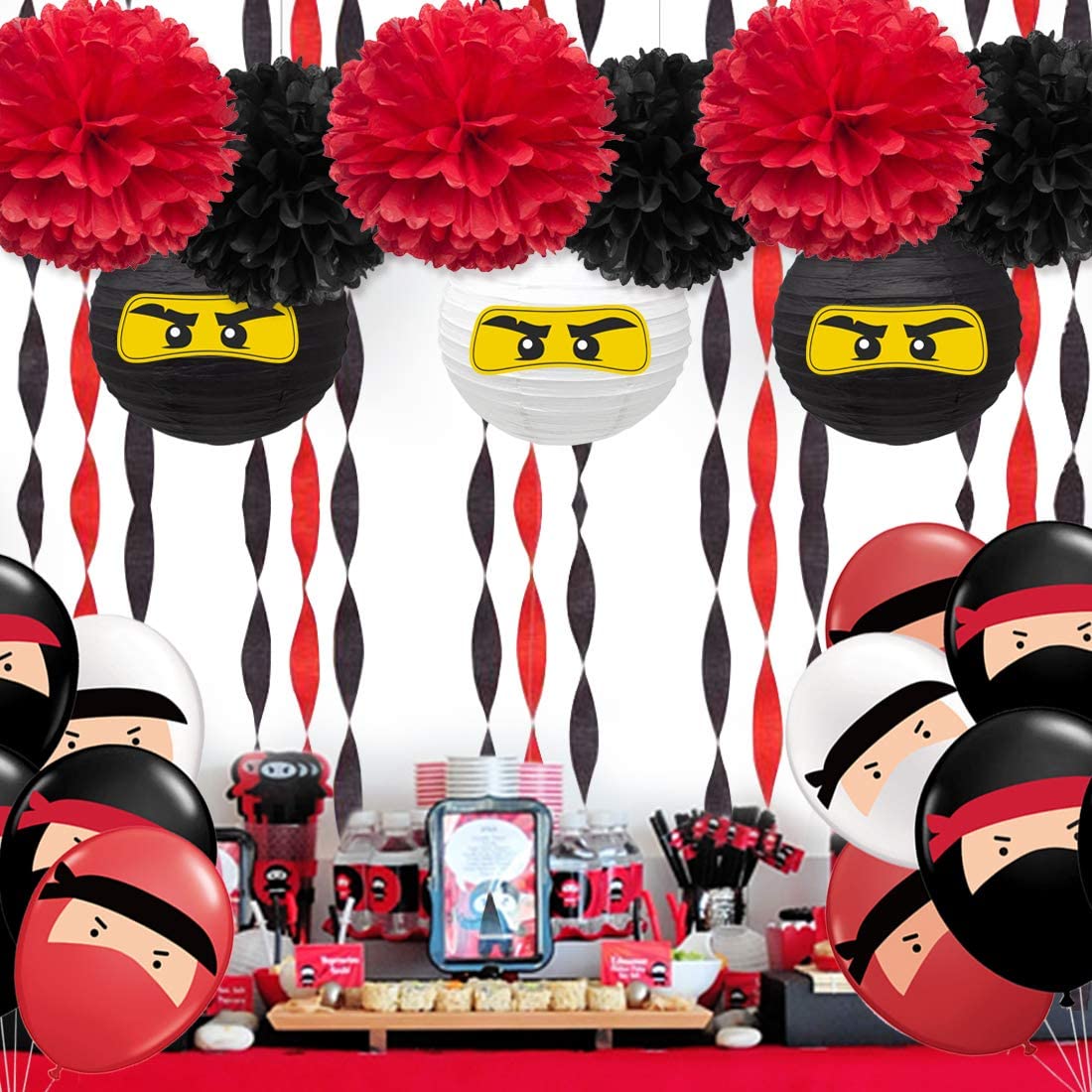 Warrior Party Supplies with Party Decorations Pack Black and Red, Crepe ...