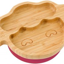 bamboo bamboo ® Baby Toddler Little Lamb Suction Plate, Stay Put Feeding Plate, Natural Bamboo (Cherry)