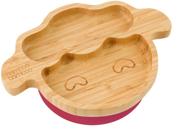bamboo bamboo ® Baby Toddler Little Lamb Suction Plate, Stay Put Feeding Plate, Natural Bamboo (Cherry)