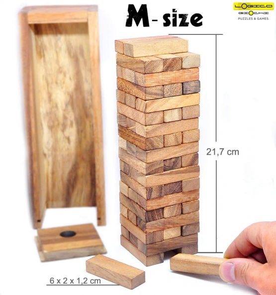 Logica Puzzles Art. Condo - Wooden Tumbling Stacking Tower - Teak Wood with Wooden Box (Medium) - Image 4