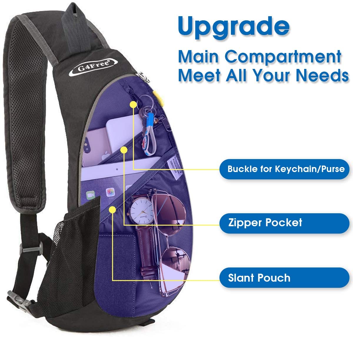 G4Free Small Sling Bag Crossbody Chest Bag Shoulder Backpack Outdoor Anti Theft, Black and Grey - Image 2