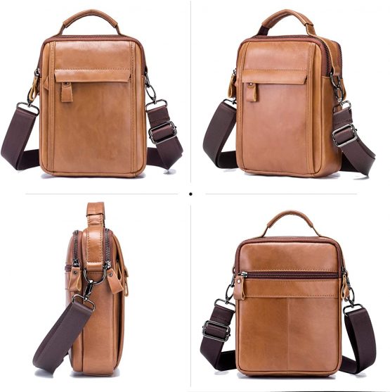MANNUOSI Men's Cross-Body Bags Casual Fashion Real leather Top-Handle Messenger Handbag Brown - Image 4