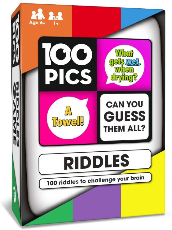 100 PICS Riddles Travel Card Game - Family Brain Teasers, Pocket Puzzles For Kids And Adults