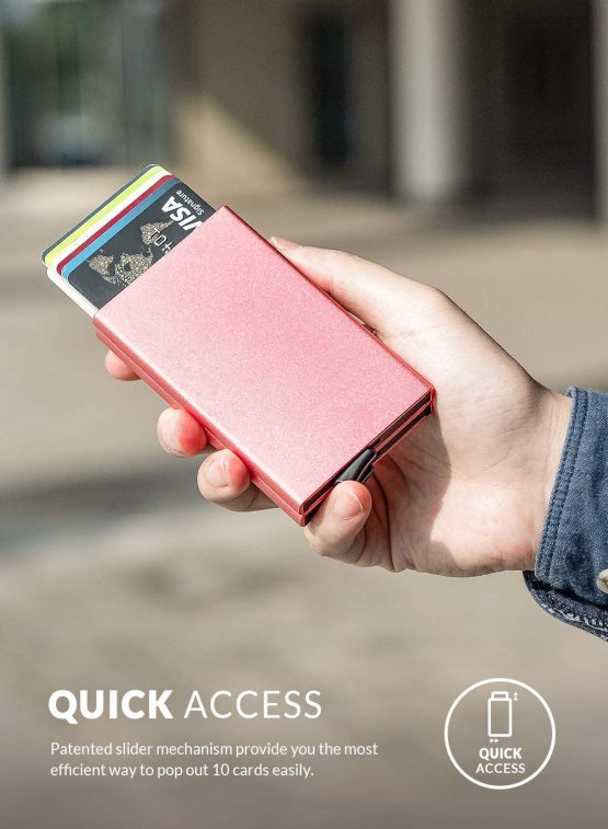 VULKIT Credit Card Holder RFID Protection, Pop Up Metal Card Holder with Double Card Cases Slim Smart Wallet for 10 Cards, Rose Gold - Image 2