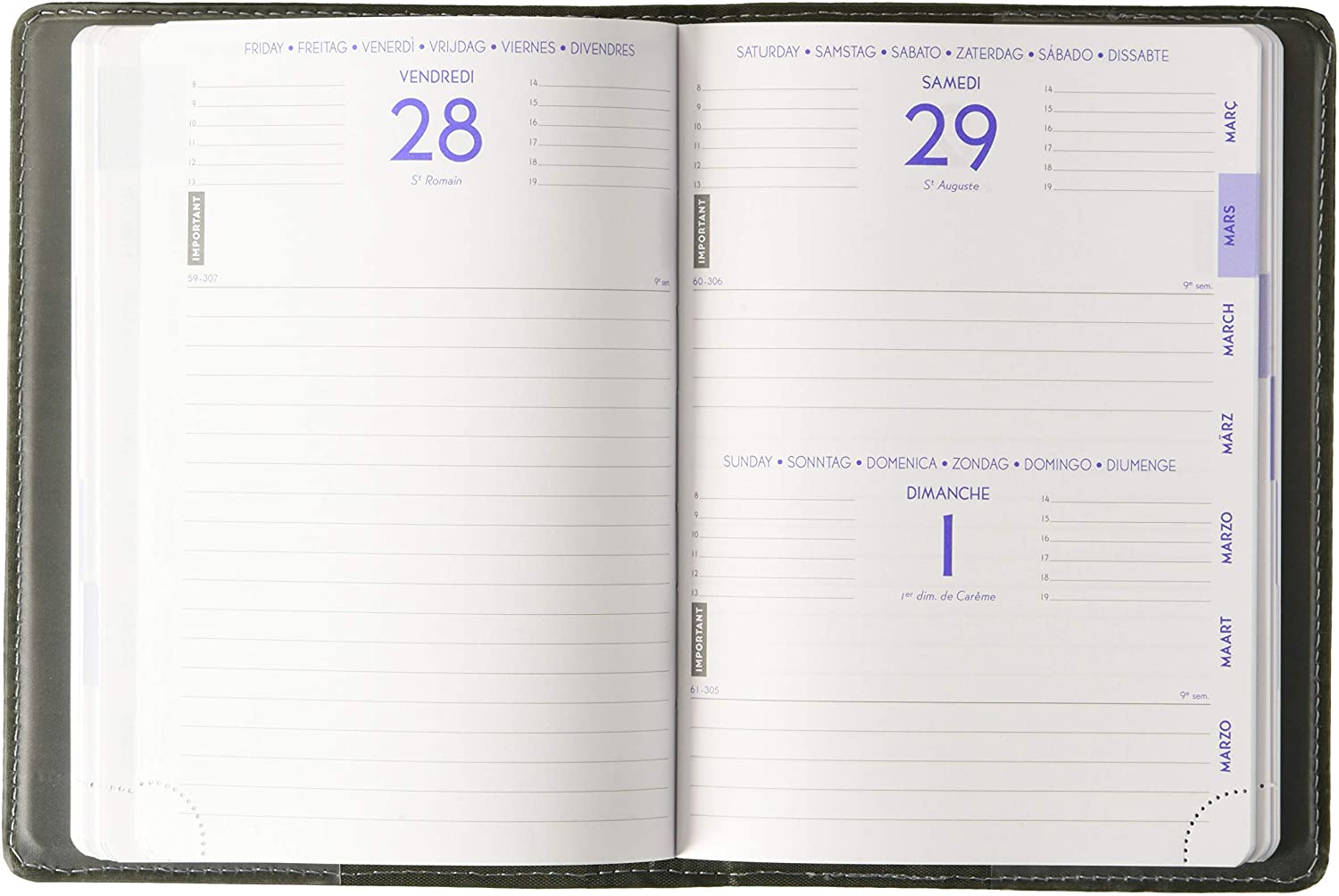 Exacompta Forum 184153E Diary 1 Day per Page 12 x 17 cm, August 2019 to July 2020, Lélia Khaki - Image 2